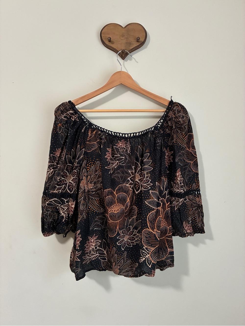 Farm Rio Lace Inset Peasant Blouse Floral - Picture 5 of 8